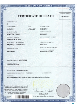 Download USA New Jersey certificate of death Photoshop template
